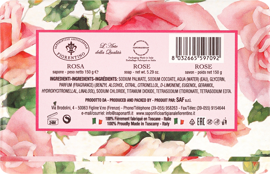 Mydło w kostce Róża - Saponificio Artigianale Fiorentino Masaccio Rose Soap — Zdjęcie N2