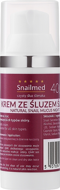 PRZECENA! Silnie nawilżający krem ze śluzem ślimaka do twarzy na noc - Snailmed * — Zdjęcie N4