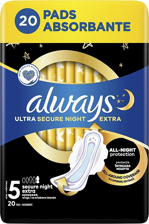 Podpaski higieniczne, rozmiar 5, 20 sztuk - Always Ultra Secure Night Extra — Zdjęcie N3