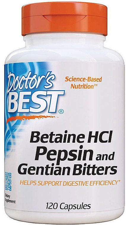 Betaina HCl z pepsyną w kapsułkach - Doctor's Best Betaine HCI Pepsin and Gentian Bitters — Zdjęcie N1