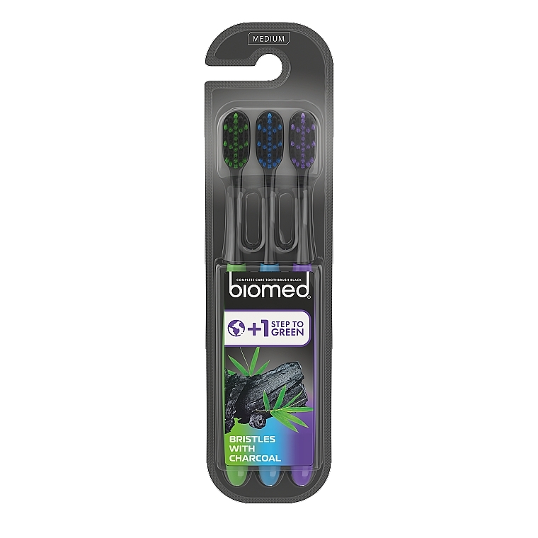 Zestaw średnio twardych szczoteczek do zębów, 3 szt. - Biomed Black 2+1 Toothbrush — Zdjęcie N1