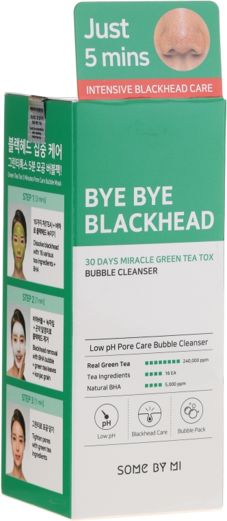 Maska bąbelkowa do twarzy - Some By Mi Blackhead 30Days Miracle Green Tea Tox Bubble Cleanser — Zdjęcie N1