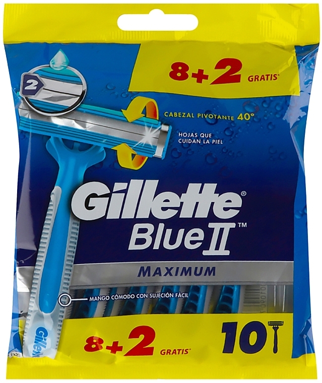 	Zestaw jednorazowych maszynek do golenia, 8+2 szt. - Gillette Blue II Maximum — Zdjęcie N1