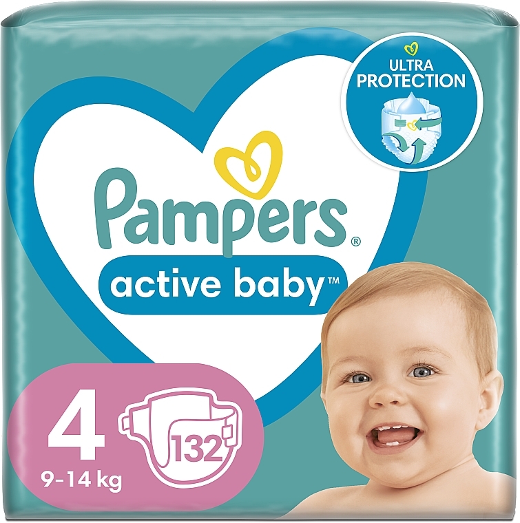 Pieluchy Active Baby 4 (9-14 kg), 132 szt - Pampers — Zdjęcie N1