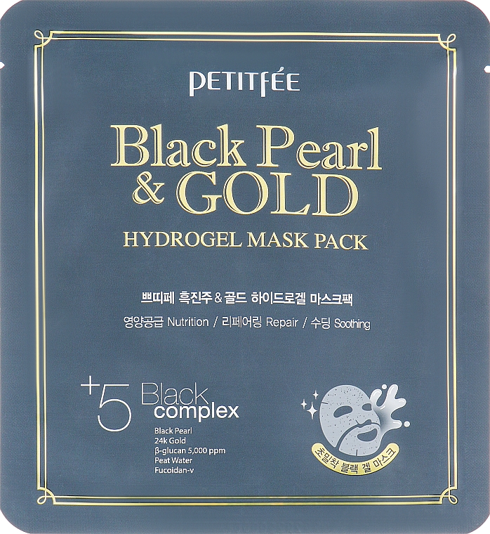 Hydrożelowa maska do twarzy ze złotem i czarną perłą - Petitfée & Koelf Black Pearl & Gold Hydrogel Mask Pack