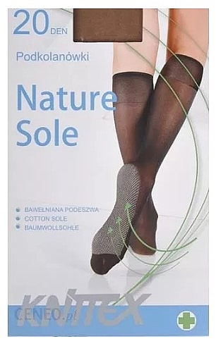 Podkolanówki damskie z bawełnianą podeszwą Nature Sole, 20 Den, beige - Knittex — Zdjęcie N1