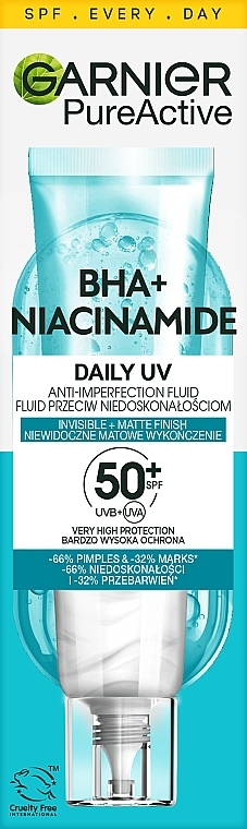 Fluid do twarzy - Garnier Pure Active BHA+ Niacynamid Daily UV Anti-Imperfection Fluid — Zdjęcie N1