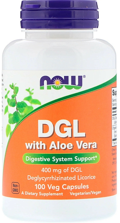 Suplement diety z lukrecją DGL i aloesem, 400 mg - Now Foods DGL With Aloe Vera — Zdjęcie N1