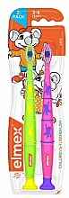 Szczoteczki do zębów dla dzieci, 3-6 lat, jasnozielona + różowa z małpkami, 2 szt.	 - Elmex Toothbrush — Zdjęcie N1