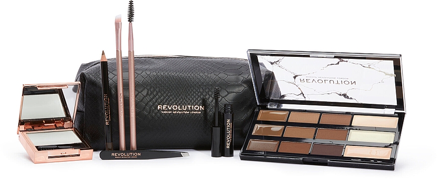 Zestaw prezentowy do makijażu brwi, 8 sztuk - Makeup Revolution Brow Shaping Kit With Bag Gift Set — Zdjęcie N1