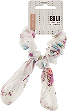 Kup Gumka do włosów, EH356, z kokardką, biała w kwiaty - Esli