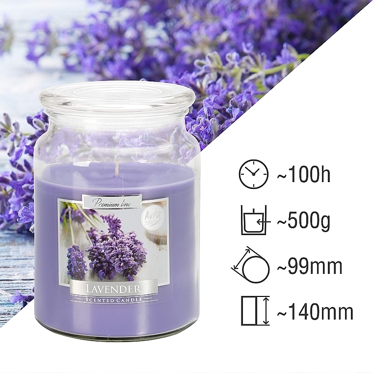 Świeca aromatyczna premium w szkle Lawenda - Bispol Premium Line Aura Scented Candle Lavender — Zdjęcie N3