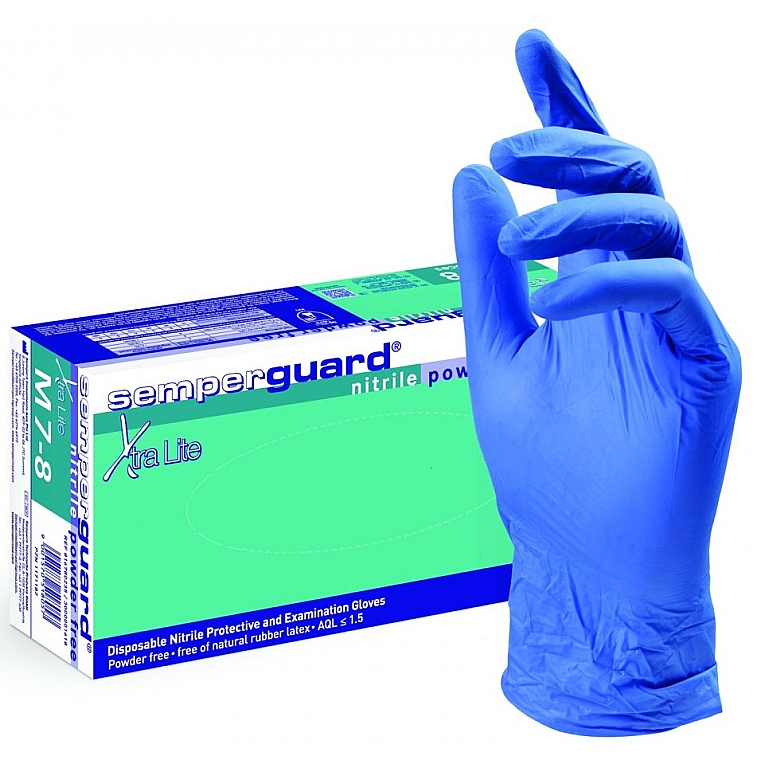 Rękawice nitrylowe, bezpudrowe, rozmiar S, 100 szt., niebieskie - Sempermed Semperguard Nitrile Xtra Lite — Zdjęcie N1