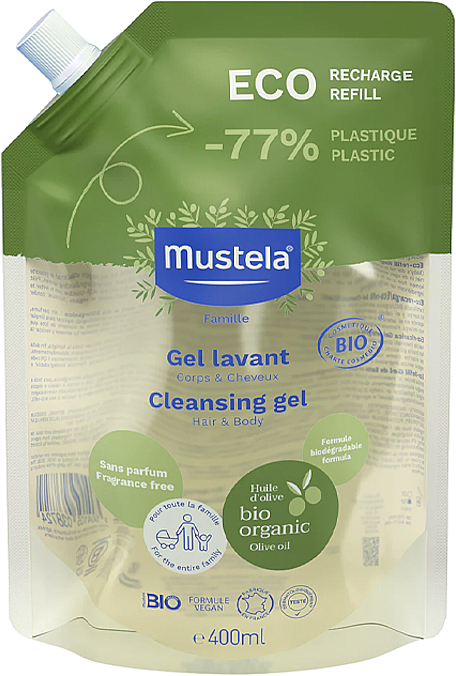 Żel do mycia ciała i włosów, bezwonny - Mustela Bio Organic Cleansing Gel (uzupełnienie) — Zdjęcie N1
