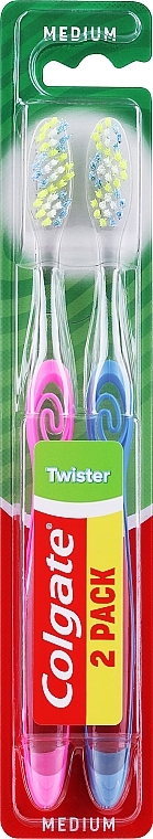 Szczoteczki do zębów, średnia twardość, różowa + niebieska - Colgate Twister Medium — Zdjęcie N1