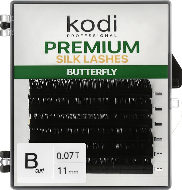 Sztuczne rzęsy Butterfly Green B 0.07 (6 rzędów: 11 mm) - Kodi Professional — Zdjęcie N1