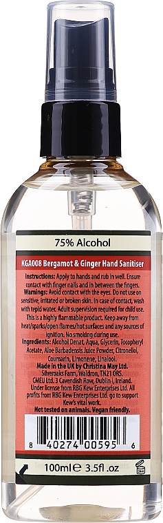 Dezynfekujący spray do rąk Bergamotka i imbir - Royal Botanic Gardens Kew Bergamot & Ginger Hand Sanitiser — фото N2