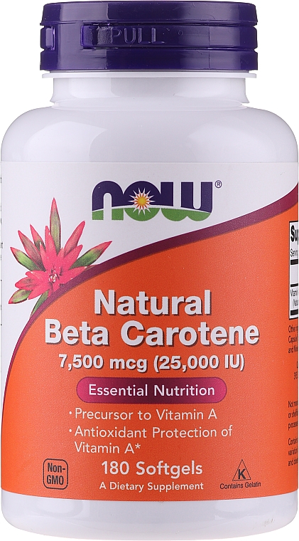 Naturalny beta-karoten w kapsułkach - Now Foods Natural Beta Carotene (180 szt.) — Zdjęcie N3