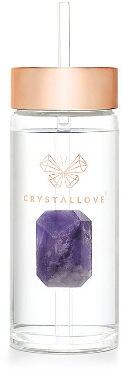 Szklana butelka na wodę z ametystem i słomką, 400 ml - Crystallove Glass Water Bottle with Amethyst and Straw — Zdjęcie N7