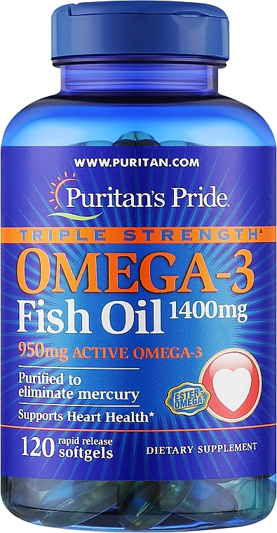 Omega-3, w kapsułkach żelowych - Puritan's Pride Triple Strength Omega-3 Fish Oil 1400mg — Zdjęcie N2