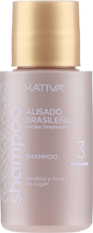 Zestaw do keratynowego prostowania włosów dla brunetek - Kativa Alisado Brasileno Straighten Brunette (shm 15ml + mask 150ml + shm 30ml + cond 30ml + brush 1pcs + gloves 1pcs) — Zdjęcie N4