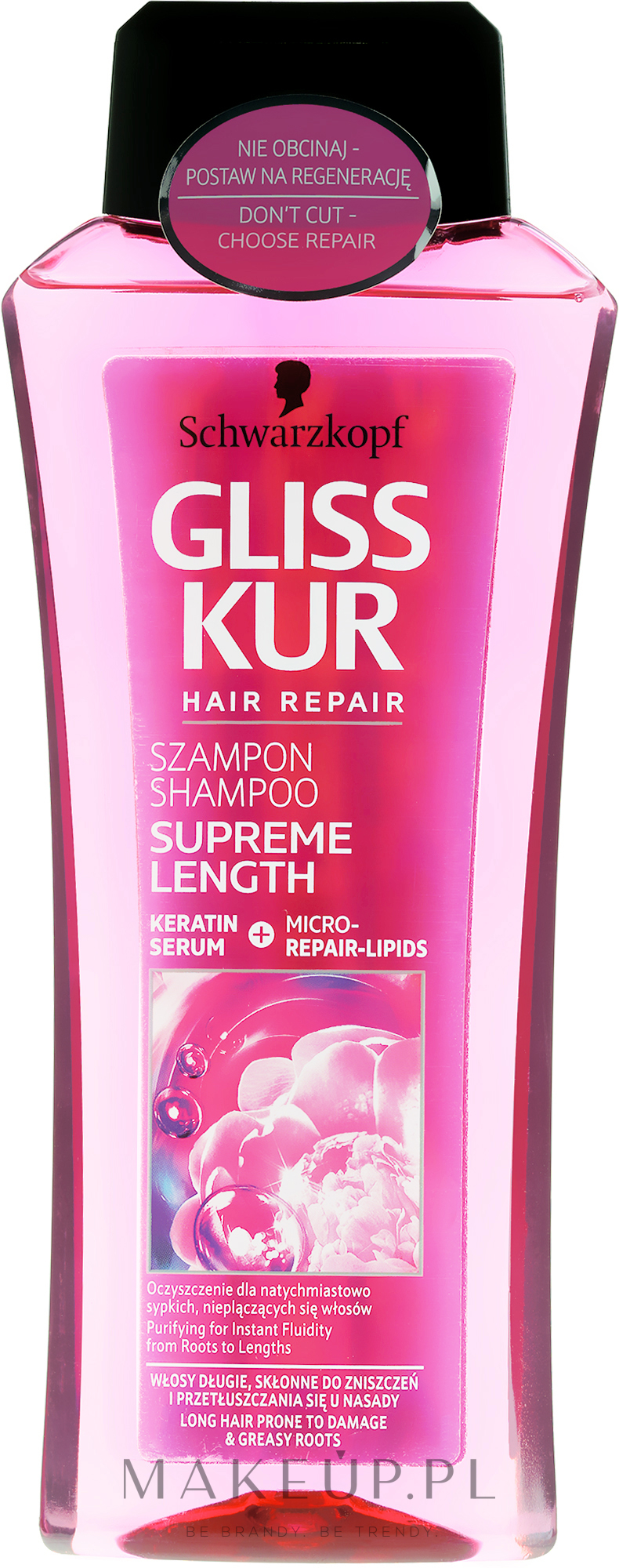Wzmacniający szampon do włosów długich, skłonnych do zniszczeń i przetłuszczania się u nasady - Gliss Kur Supreme Length Shampoo — Zdjęcie 250 ml