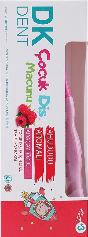 Pasta do zębów malinowa + różowa szczoteczka - Dermokil DKDent (toothpaste/50ml + brush/1pcs) — Zdjęcie N1