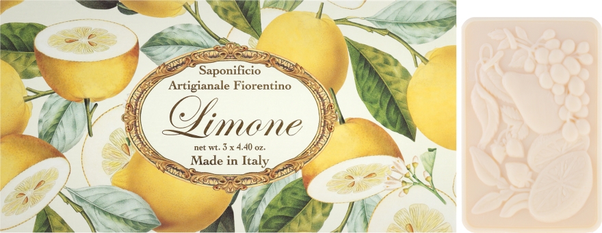 Zestaw mydeł w kostce Cytryna - Saponificio Artigianale Fiorentino Lemon (3 x soap 125 g) — Zdjęcie N1