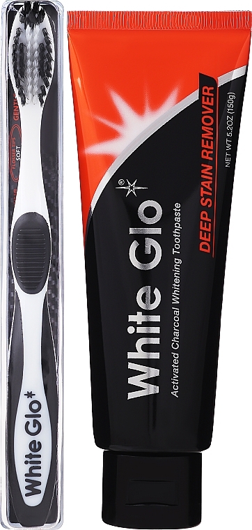 Zestaw z czarno-białą szczoteczką - White Glo Charcoal Deep Stain Remover Toothpaste (toothpaste/150ml + toothbrush) — Zdjęcie N2
