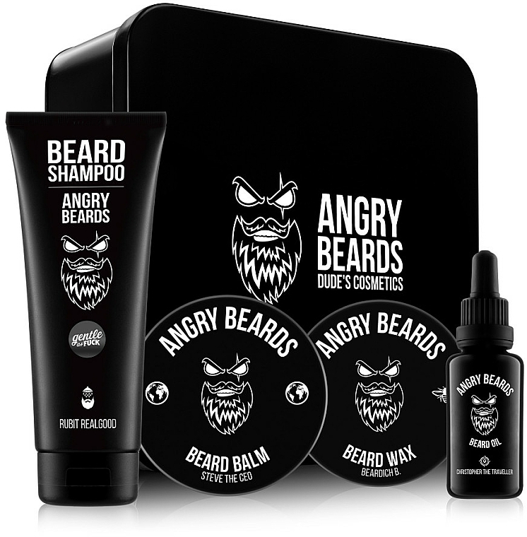 Zestaw - Angry Beards The Traveller (beard/sham/250ml + b/oil/30ml + b/balm/50ml + b/wax/30ml) — Zdjęcie N1