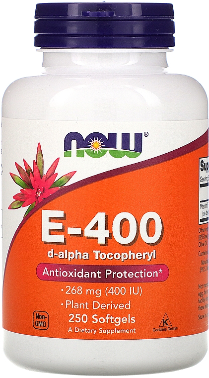 Antyoksydacyjna witamina E-400 - Now Foods Vitamin E-400 D-Alpha Tocopheryl Softgels — Zdjęcie N3