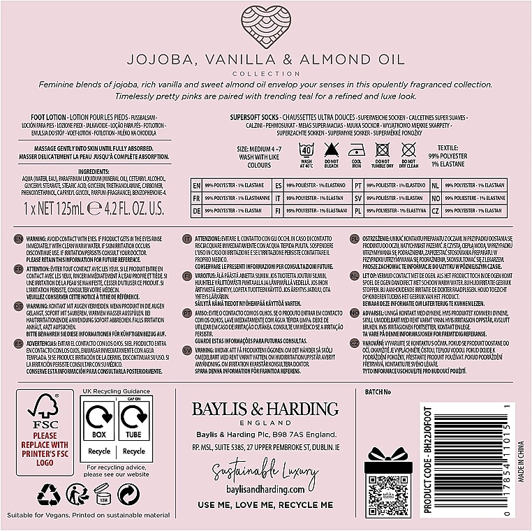 PRZECENA! Zestaw - Baylis & Harding Jojoba, Vanilla & Almond Oil Foot Set (f/lot/125 ml + socks/2 pcs) * — Zdjęcie N4