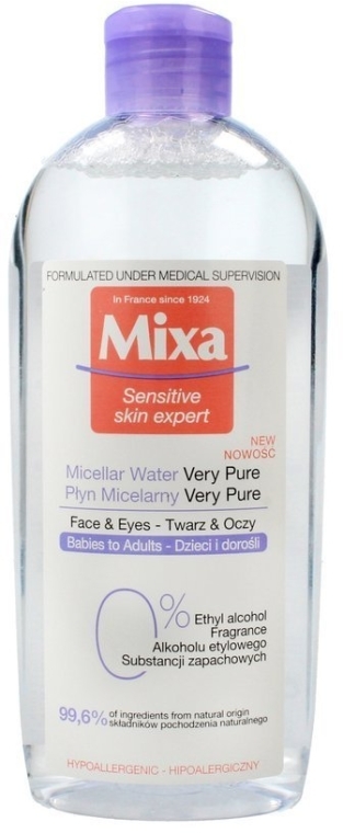 Delikatny płyn micelarny do wrażliwej skóry dla dzieci i dorosłych - Mixa Sensitive Skin Expert Micellar Water Very Pure — Zdjęcie N1