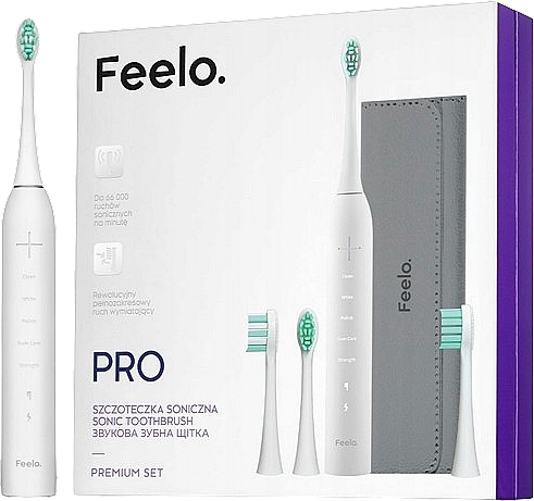 Elektryczna szczoteczka do zębów, biała - Feelo Pro Sonic Toothbrush Premium Set  — Zdjęcie N1
