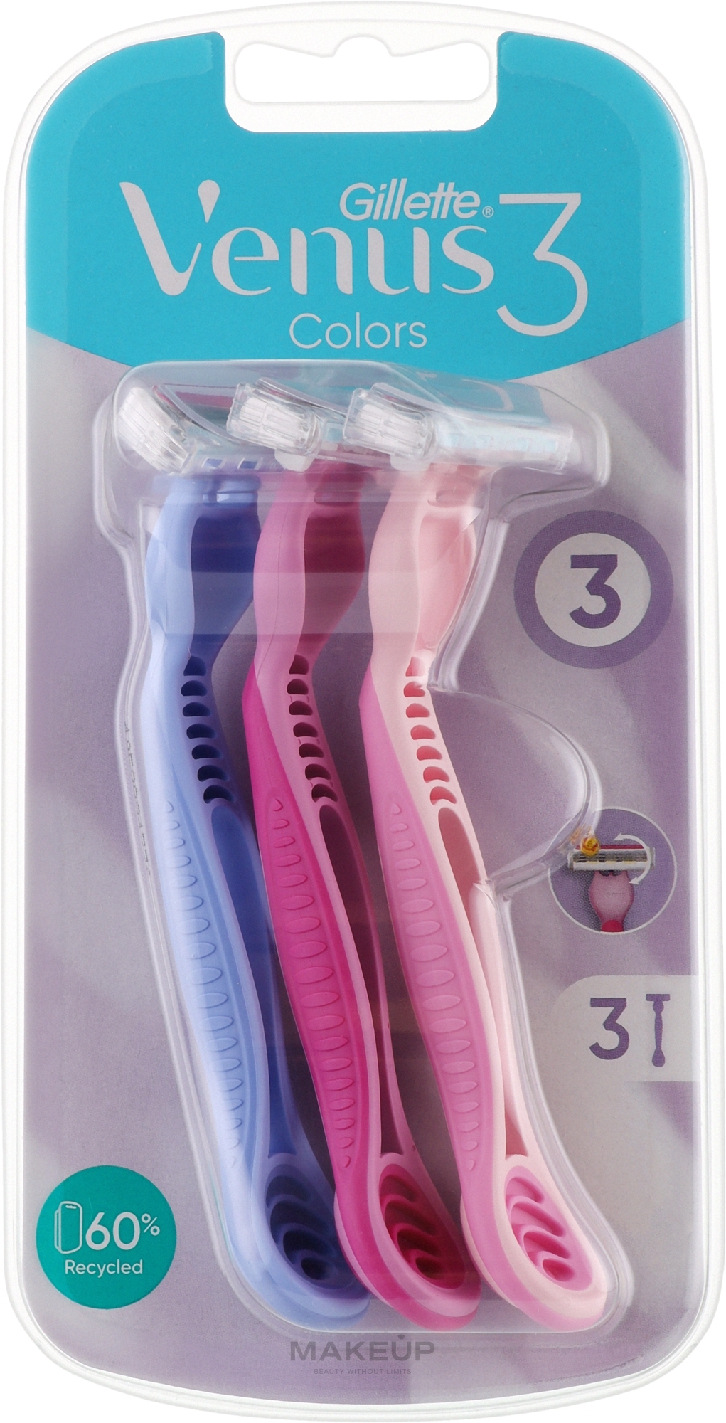 Jednorazowe maszynki do golenia, 3 sztuki - Gillette Venus Simply 3 Plus Colors — Zdjęcie 3 szt.