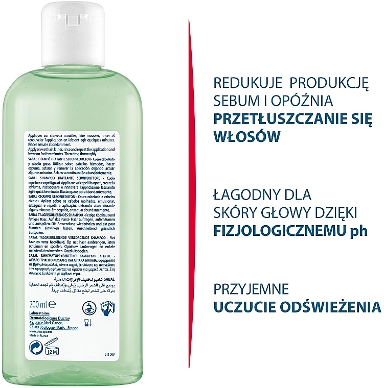 Pielęgnujący szampon do przetłuszczających się włosów regulujący wydzielanie sebum - Ducray Sabal Shampoo — Zdjęcie N4