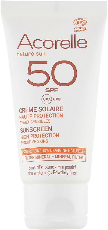 Krem przeciwsłoneczny do twarzy z efektem pudrowym - Acorelle Sunscreen High Protection SPF50 — Zdjęcie N2