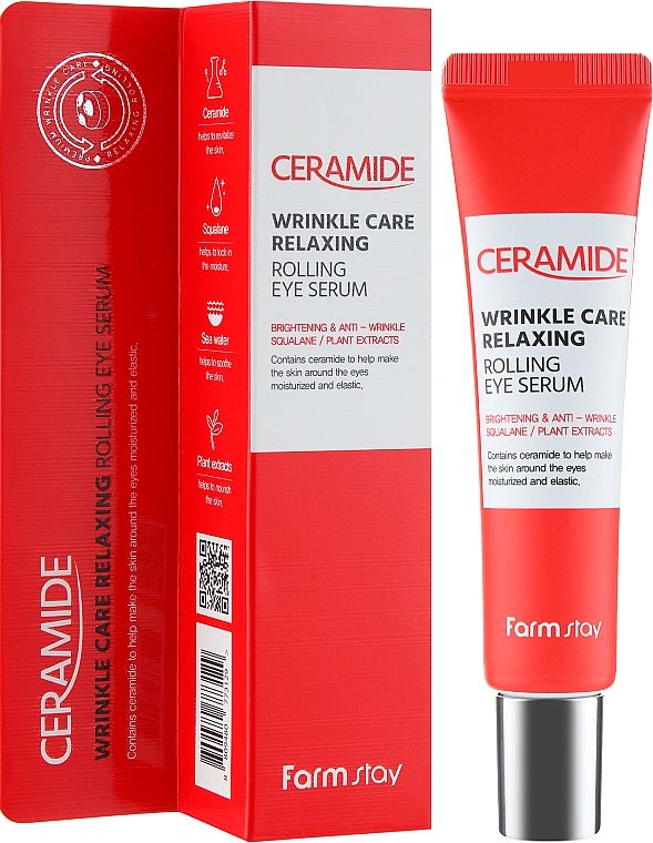 Przeciwstarzeniowe serum relaksujące do skóry wokół oczu z ceramidami	 - FarmStay Ceramide Wrinkle Care Relaxing Rolling Eye Serum — Zdjęcie N2