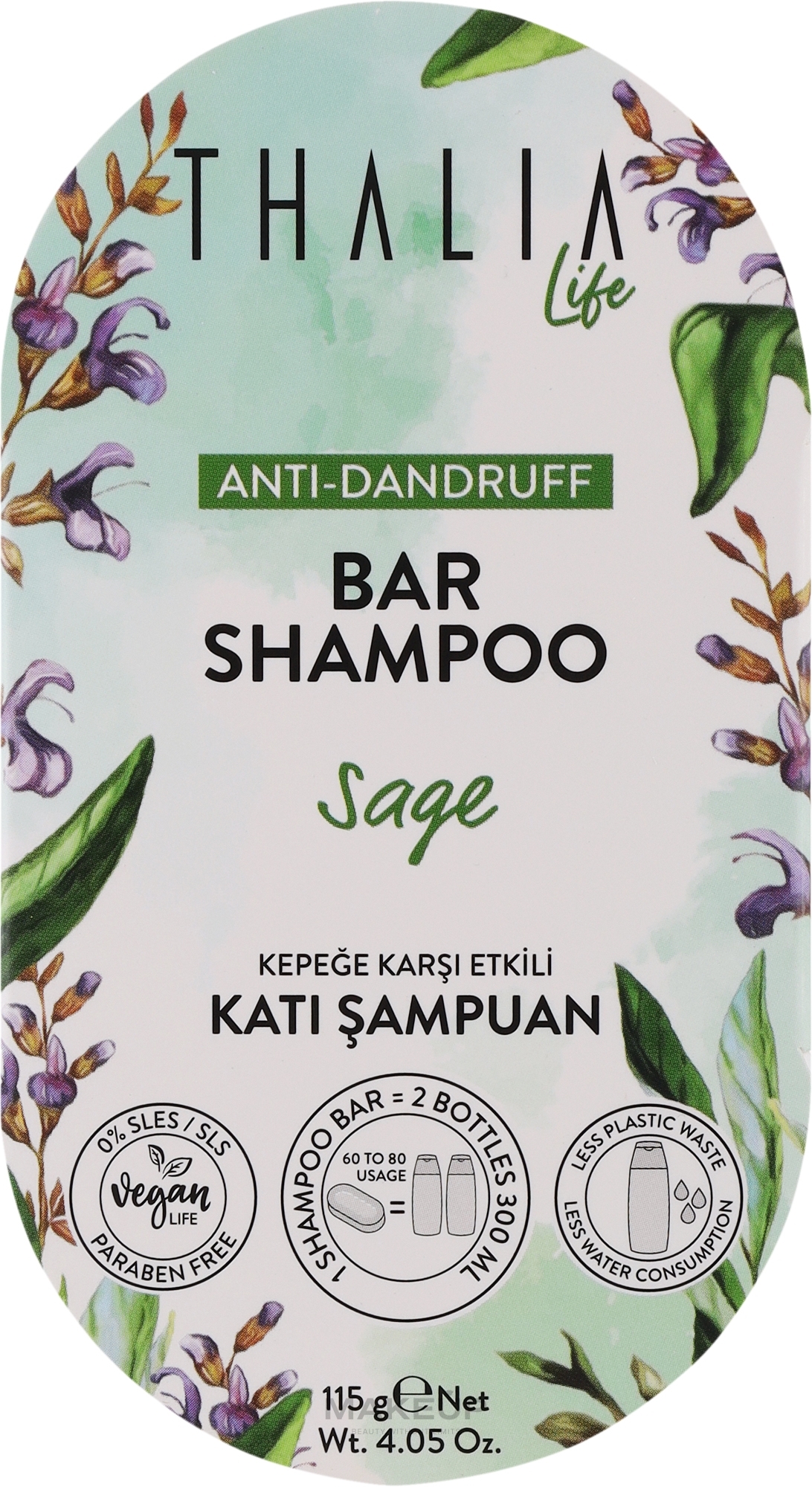 Przeciwłupieżowy szampon w kostce z szałwią - Thalia Life Bar Shampoo — Zdjęcie 115 g