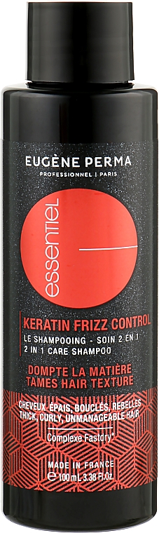 Keratynowy szampon do włosów zniszczonych, grubych i kręconych - Eugène Perma Essentiel Keratin Frizz Control 2 In 1 Care Shampoo — Zdjęcie N1