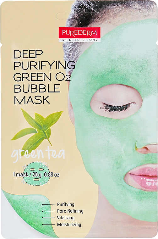 Oczyszczająca maseczka bąbelkowa do twarzy z zieloną herbatą - Purederm Deep Purifying Green O2 Bubble Mask Green Tea — фото N1