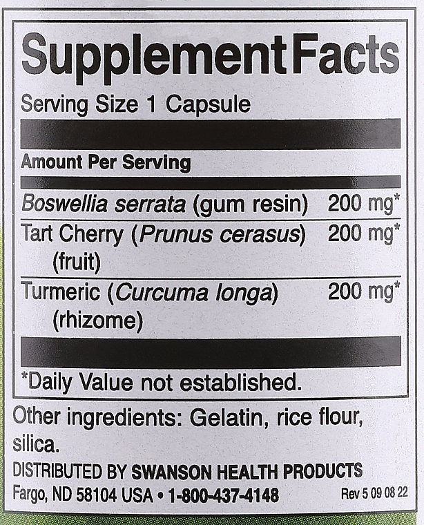 Suplement diety Kurkuma, Boswellia i wiśnia - Swanson Turmeric, Boswellia & Tart Cherry — Zdjęcie N3