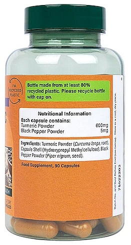 Suplement diety Kurkuma z czarnym pieprzem, 600mg - Holland & Barrett High Strength Turmeric with Black Pepper  — Zdjęcie N4