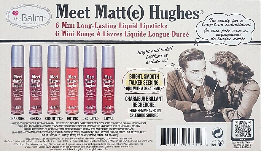 Zestaw matowych mini-pomadek do ust (lipstick 6 x 1,2 ml) - theBalm Meet Matt(e) Hughes 6 mini Liquid Lipsticks — Zdjęcie N2