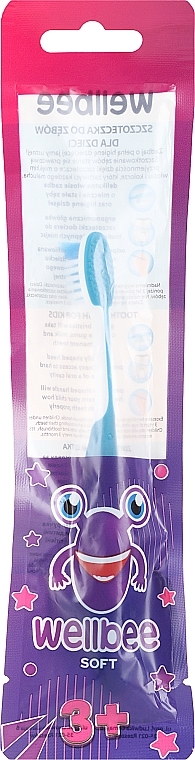 Szczoteczka do zębów dla dzieci, miękka, od 3 lat, biała z niebieskimi elementami - Wellbee Toothbrush For Kids — Zdjęcie N1