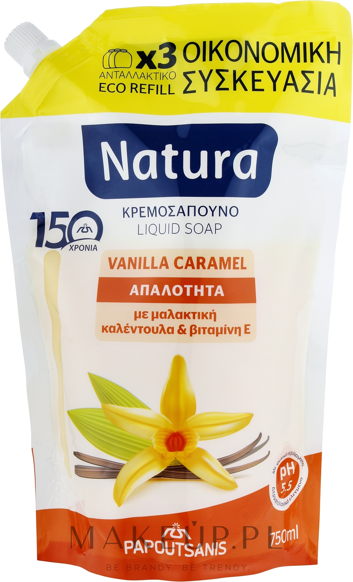 Kremowe mydło w płynie z wanilią i karmelem - Papoutsanis Natura Vanilla-Caramel (Refill) — Zdjęcie 750 ml