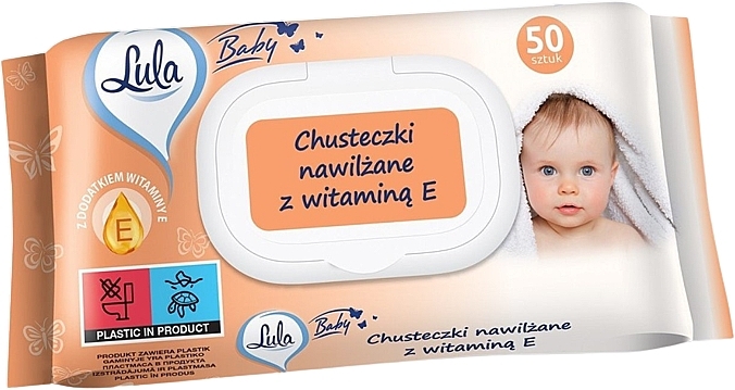 Chusteczki nawilżane dla niemowląt z witaminą E, 50 szt. - LULA Baby — Zdjęcie N1