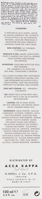 Naturalna pasta do zębów bez fluoru - Acca Kappa Natural Fluoride-Free Toothpaste — Zdjęcie N2