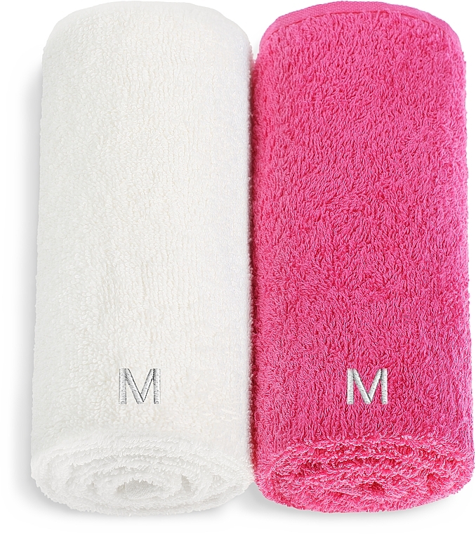 Zestaw ręczników do twarzy, biały i różowy Twins - MAKEUP Face Towel Set Pink + White