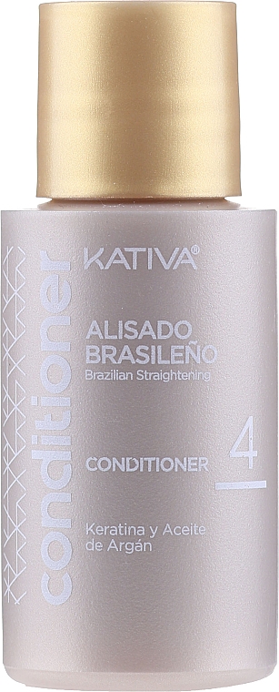 Zestaw do keratynowego prostowania włosów dla brunetek - Kativa Alisado Brasileno Straighten Brunette (shm 15ml + mask 150ml + shm 30ml + cond 30ml + brush 1pcs + gloves 1pcs) — Zdjęcie N3
